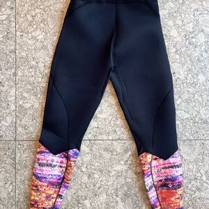 Black Neoprene Leggings with Vibrant Multicolor Print Ankles